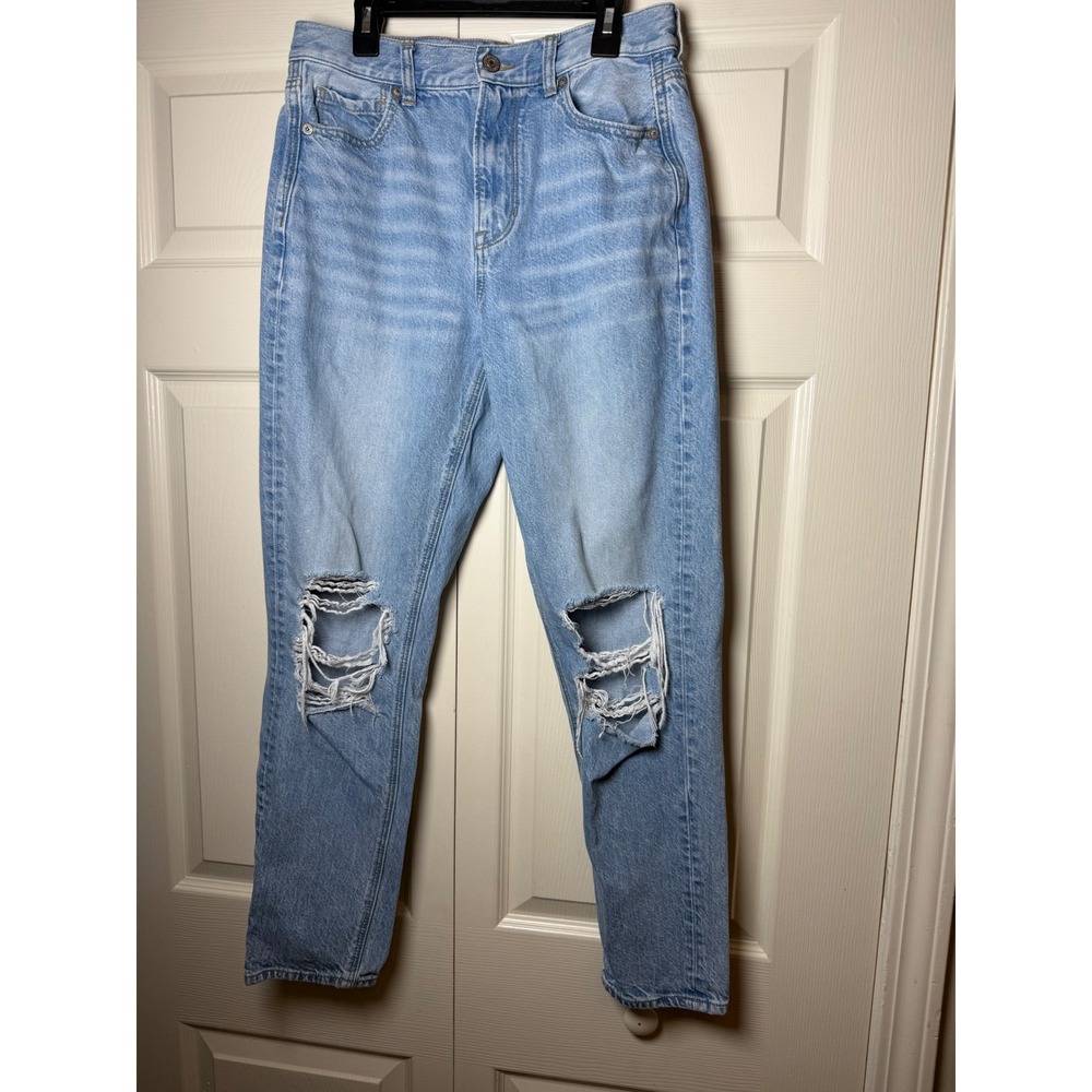 American Eagle Mom‎ Jean Light Wash Distressed High Rise Denim Womens 4 Regular